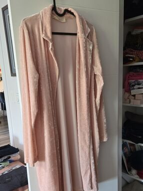 Blush Pink Crushed  Velvet Duster Coat